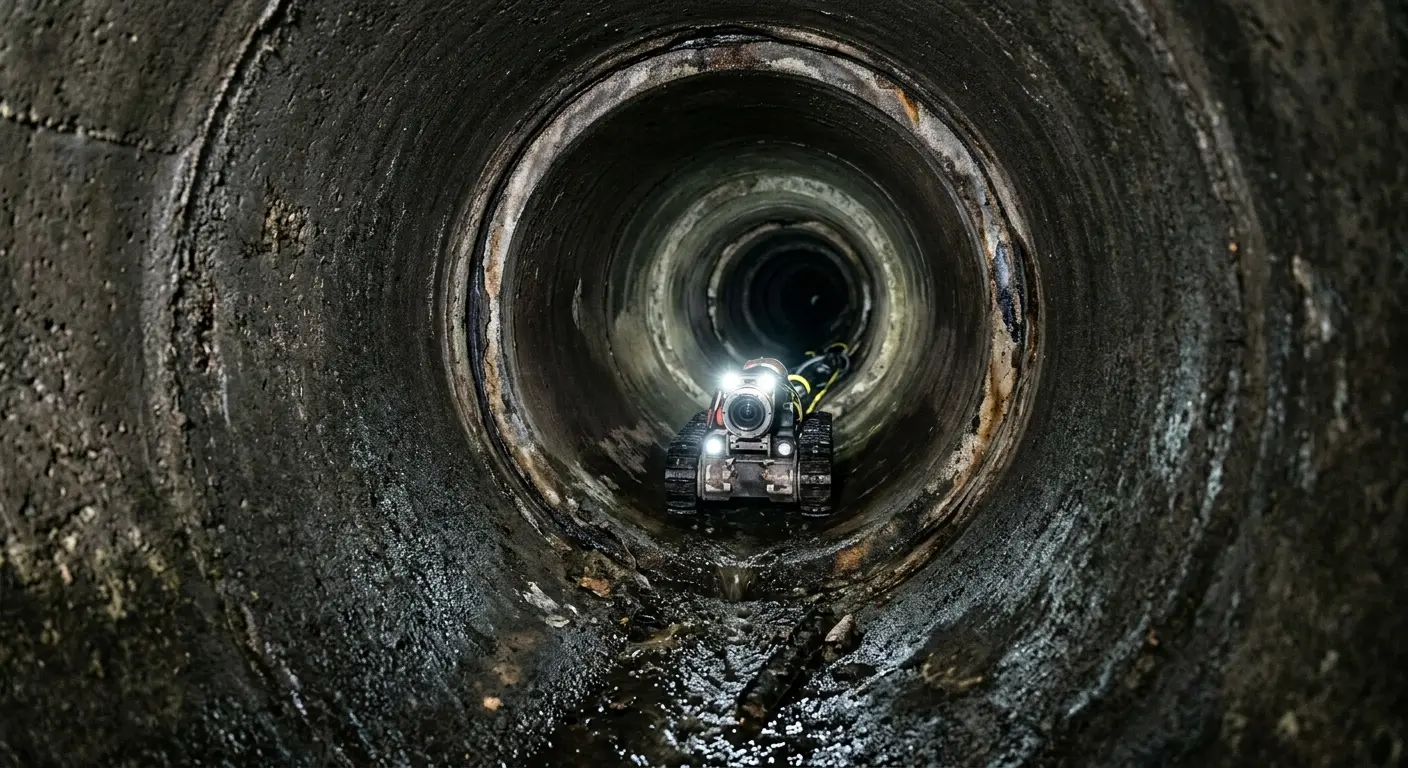 Robotic sewer camera inspecting pipe interior for Drain Snake Service in Kerman